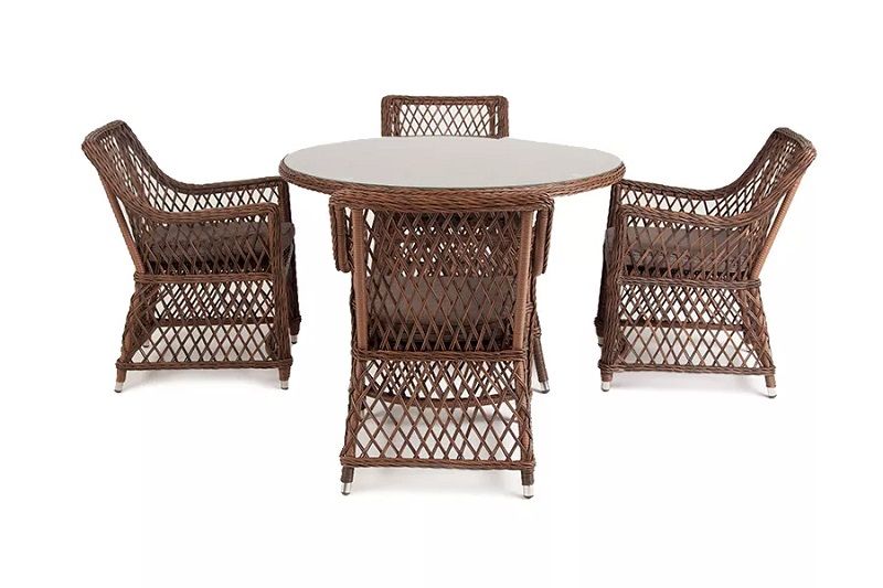 Обеденная группа Доппио 4SIS из искусственного ротанга, цвет коричневый фото 2