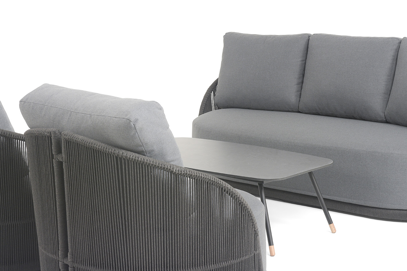 Монтелла лаунж-зона 5-местная плетеная из роупа (веревки), каркас алюминиевый темно-серый, роуп темно-серый фото 6