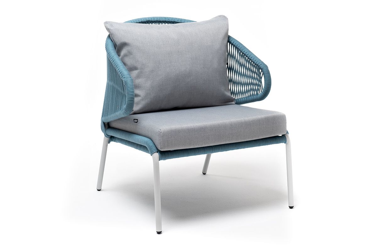 Кресло плетеное Милан 4SIS из роупа, каркас алюминий светло-серый (RAL7035) шагрень, роуп бирюзовый круглый, ткань светло-серая фото 4
