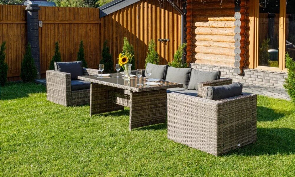 Обеденный комплект Karl Royal Family из искусственного ротанга с обеденным столом, цвет серый фото 5