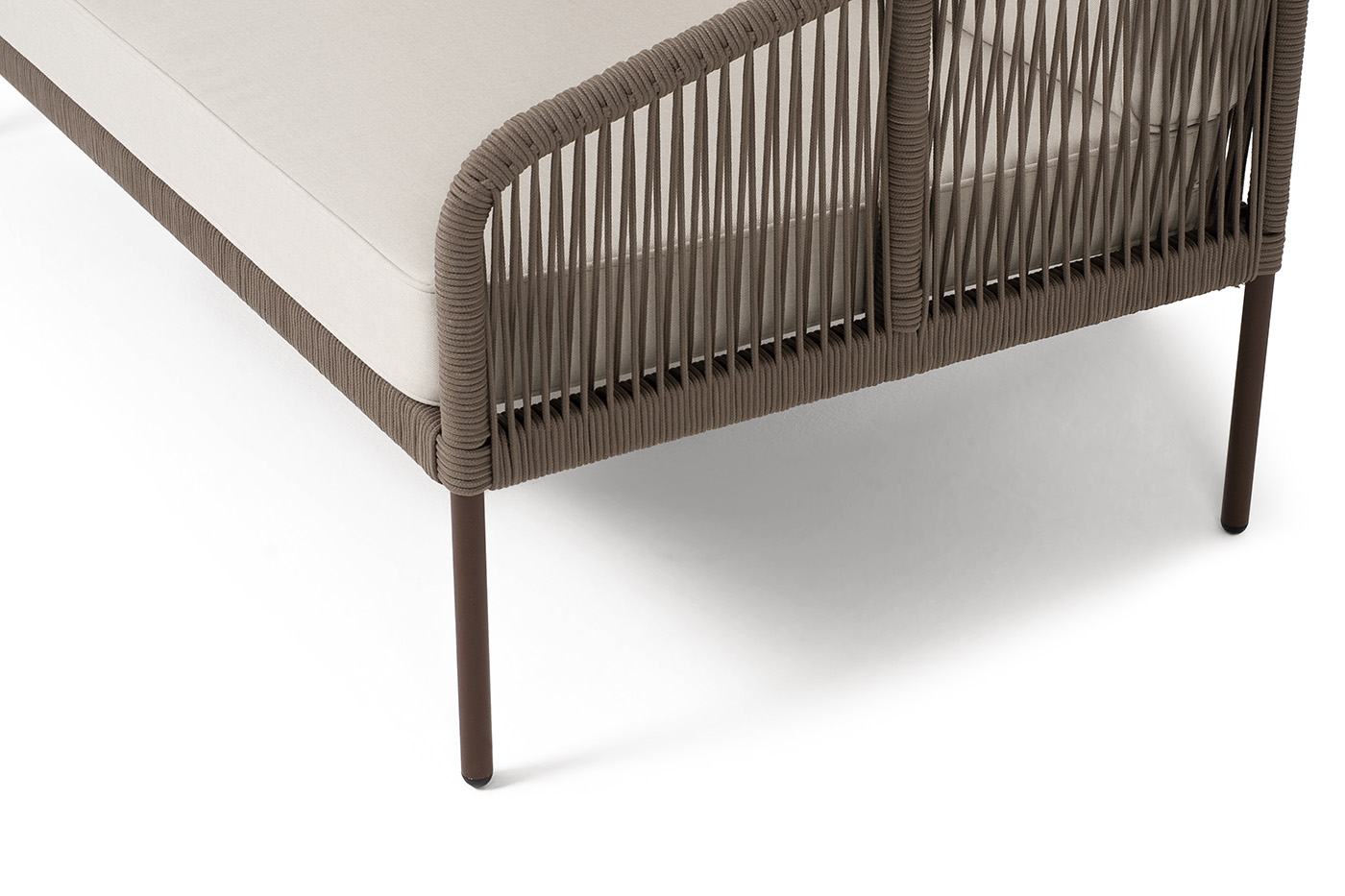 Канны левый модуль плетеный из роупа, каркас алюминий коричневый (RAL8016) муар, роуп коричневый круглый, ткань бежевая 15052 фото 4