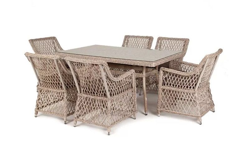 Плетеная обеденная группа Латте-160 L 4SIS из искусственного ротанга, цвет бежевый фото 3
