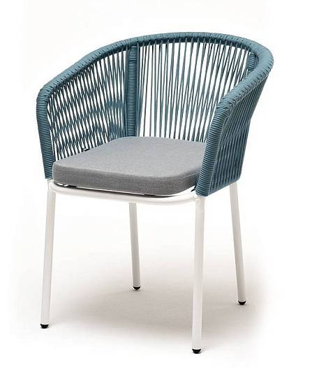 Стул Марсель 4SIS плетеный из роупа, каркас алюминий светло-серый (RAL7035) муар, роуп бирюзовый круглый, ткань светло-серая фото 1