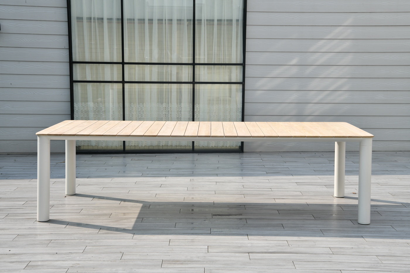 Прага обеденный стол с тиковой столешницей и алюминиевым каркасом фото 2