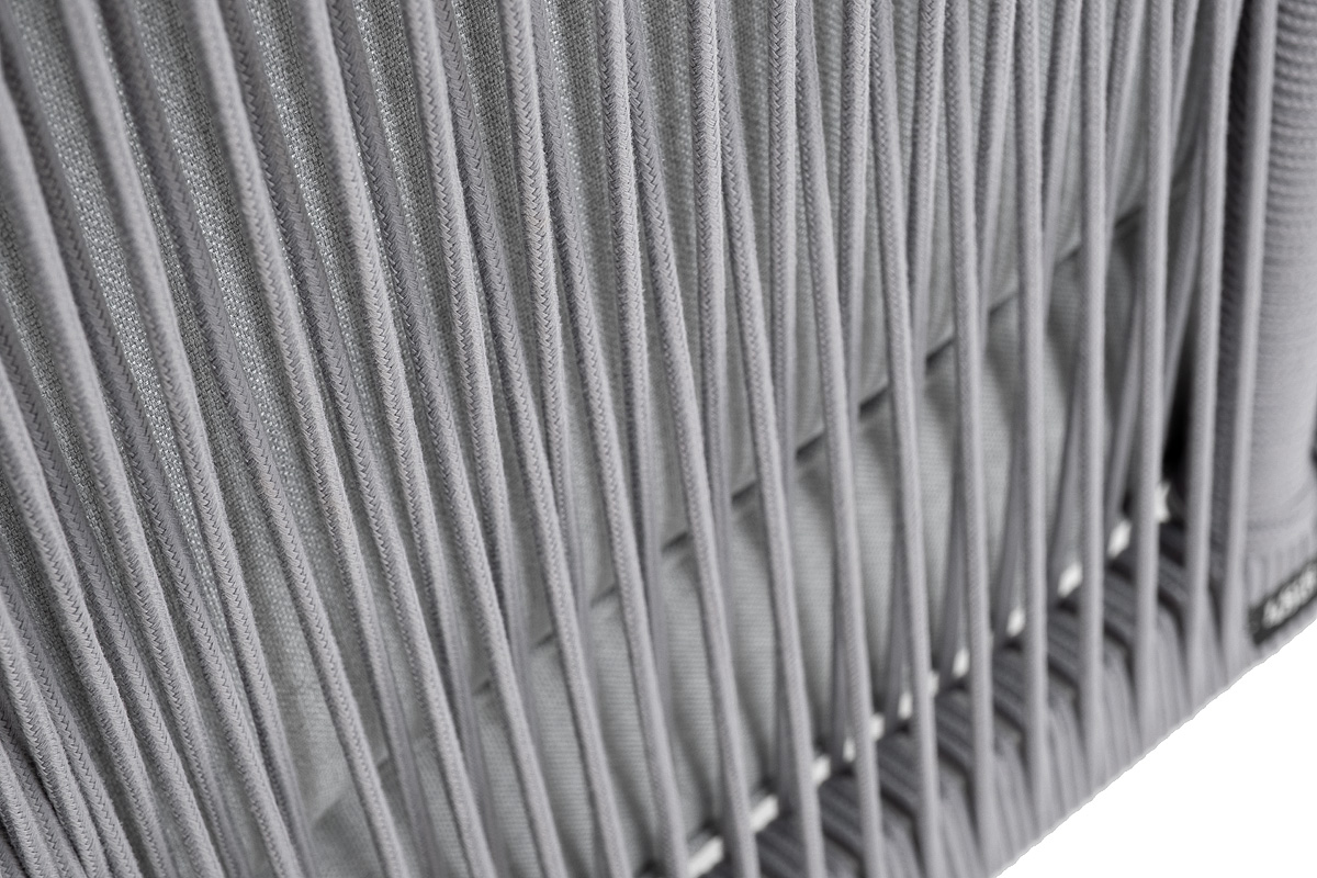 Канны угловой модуль плетеный из роупа, каркас алюминий белый муар, роуп светло-серый круглый, ткань светло-серая фото 6