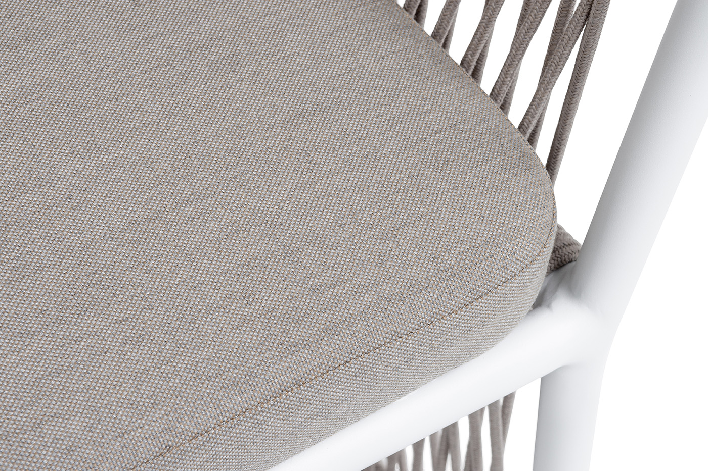 Романо стул плетеный из роупа, каркас алюминий белый муар, роуп бежевый круглый, ткань бежевая 15052 фото 7