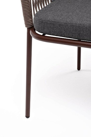 Стул Лион 4SIS плетеный из роупа, каркас из стали коричневый (RAL8016) муар, роуп коричневый круглый, ткань темно-серая 27 фото 2