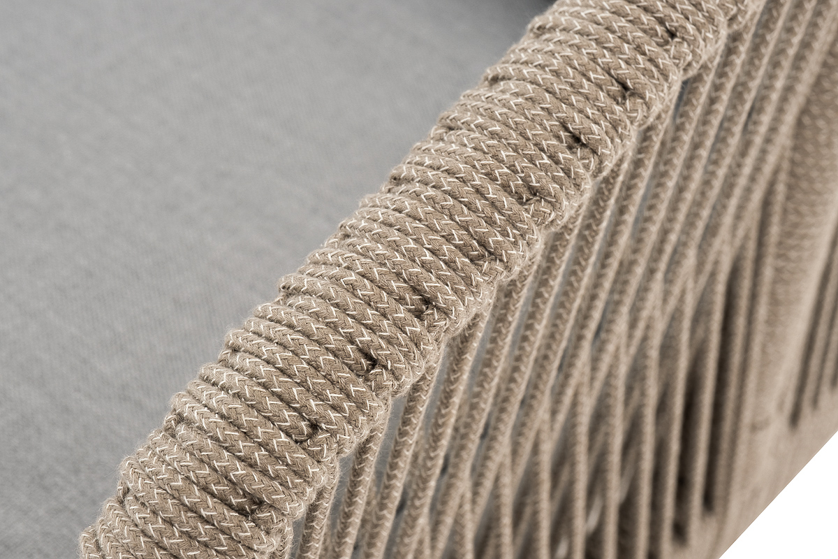 Канны диван 2-местный плетеный из роупа, каркас алюминий светло-серый (RAL7035) шагрень, роуп серый меланж круглый, ткань светло-серая фото 6