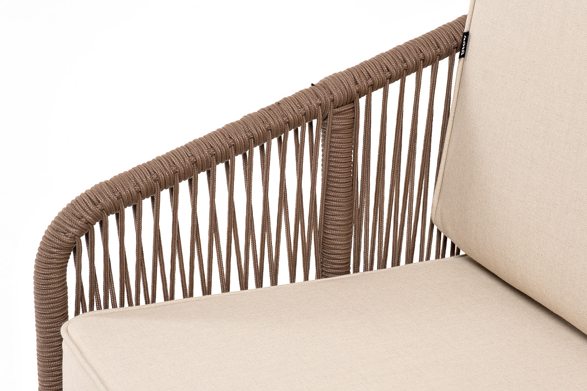 Канны лаунж-зона 4-местная из роупа со столом Гранада (серый гранит), основание дуб, роуп коричневый, ткань бежевая фото 6