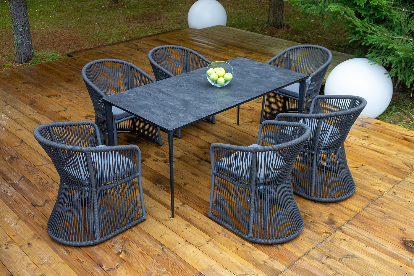 Романо обеденная группа на 6 персон, каркас темно-серый, роуп темно-серый фото 1