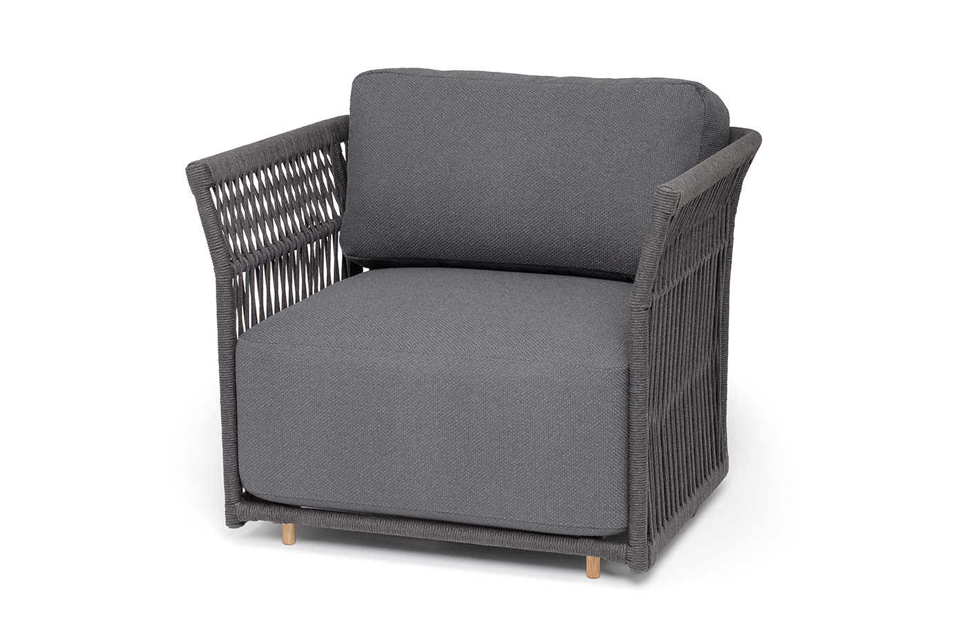 Лугано кресло плетеное из роупа, каркас алюминий темно-серый (RAL7024) муар, роуп темно-серый круглый, ткань темно-серая YB25-0027 фото 1