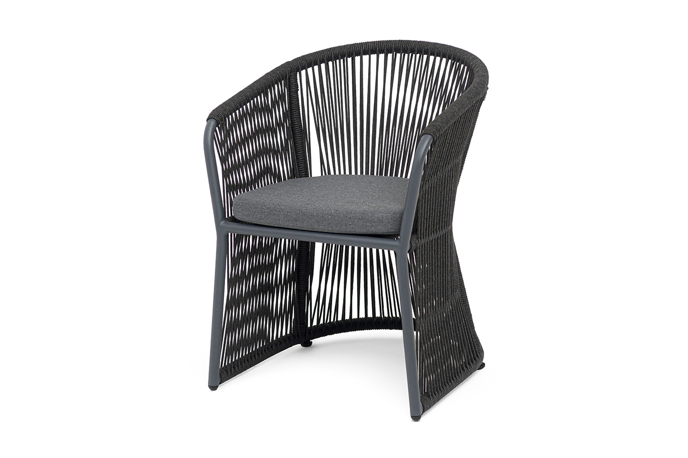 Романо стул плетеный из роупа, каркас алюминий темно-серый (RAL7024) муар, роуп темно-серый круглый, ткань темно-серая 027 фото 1