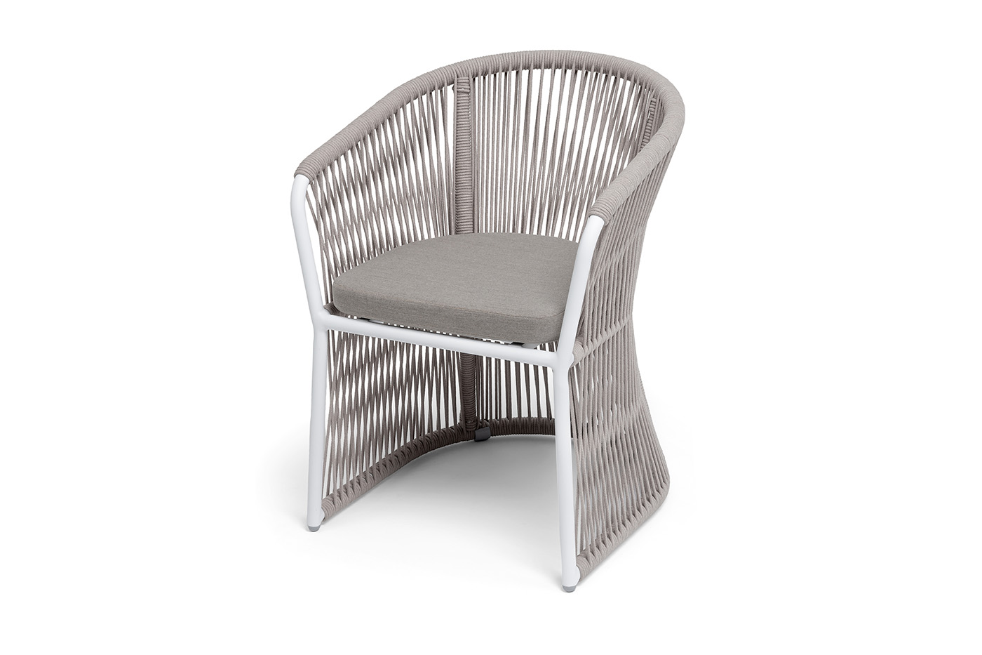 Романо стул плетеный из роупа, каркас алюминий белый муар, роуп бежевый круглый, ткань бежевая 15052 фото 1