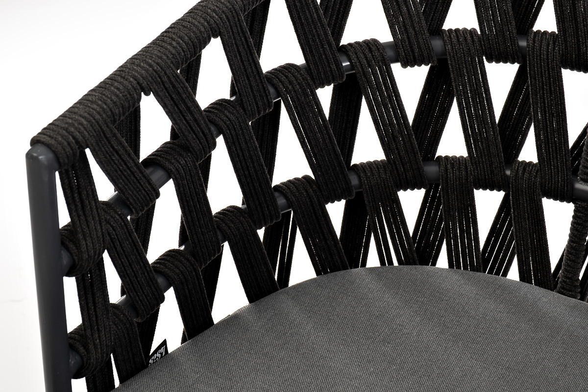 Диего стул плетеный из роупа, основание дуб, каркас из стали темно-серый (RAL7024) муар, роуп темно-серый круглый, ткань темно-серая 027 фото 6