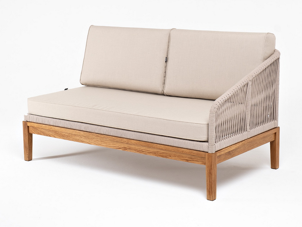 Канны левый модуль плетеный из роупа, основание дуб, роуп бежевый круглый, ткань бежевая 15052 фото 1