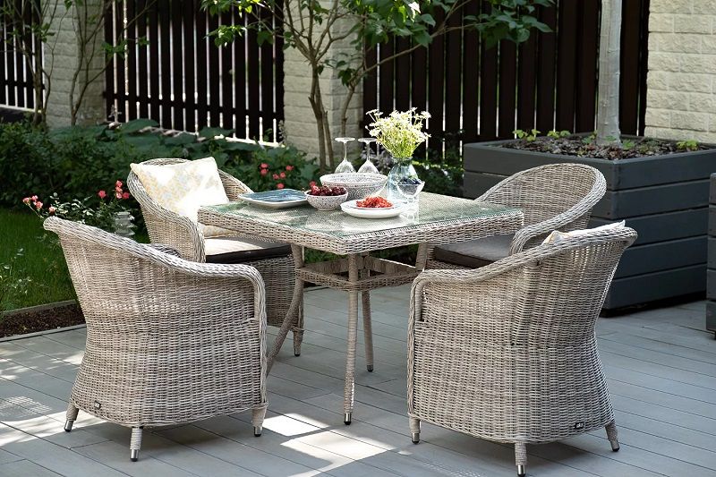 Обеденная группа Фредо 4SIS из искусственного ротанга, цвет бежевый фото 5