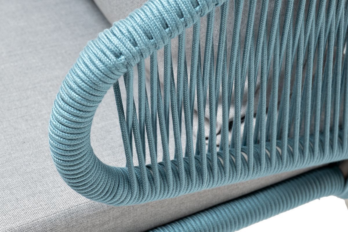 Кресло плетеное Милан 4SIS из роупа, каркас алюминий светло-серый (RAL7035) шагрень, роуп бирюзовый круглый, ткань светло-серая фото 5