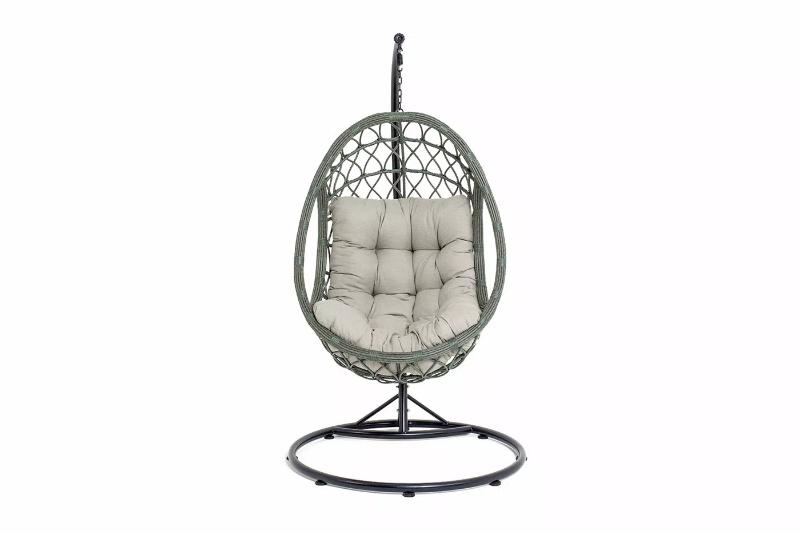 Подвесное кресло Венеция 4SIS из искусственного ротанга, цвет серый с бежевой подушкой фото 2
