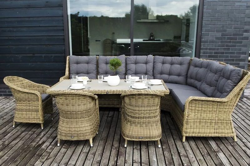 Модуль диванный угловой Бергамо 4SIS из искусственного ротанга, цвет соломенный с подушками фото 2