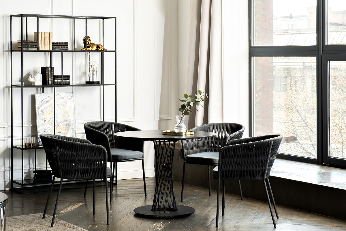 Диего обеденная группа на 4 персоны со стульями Бордо плетения колос, столешница серый гранит фото 3