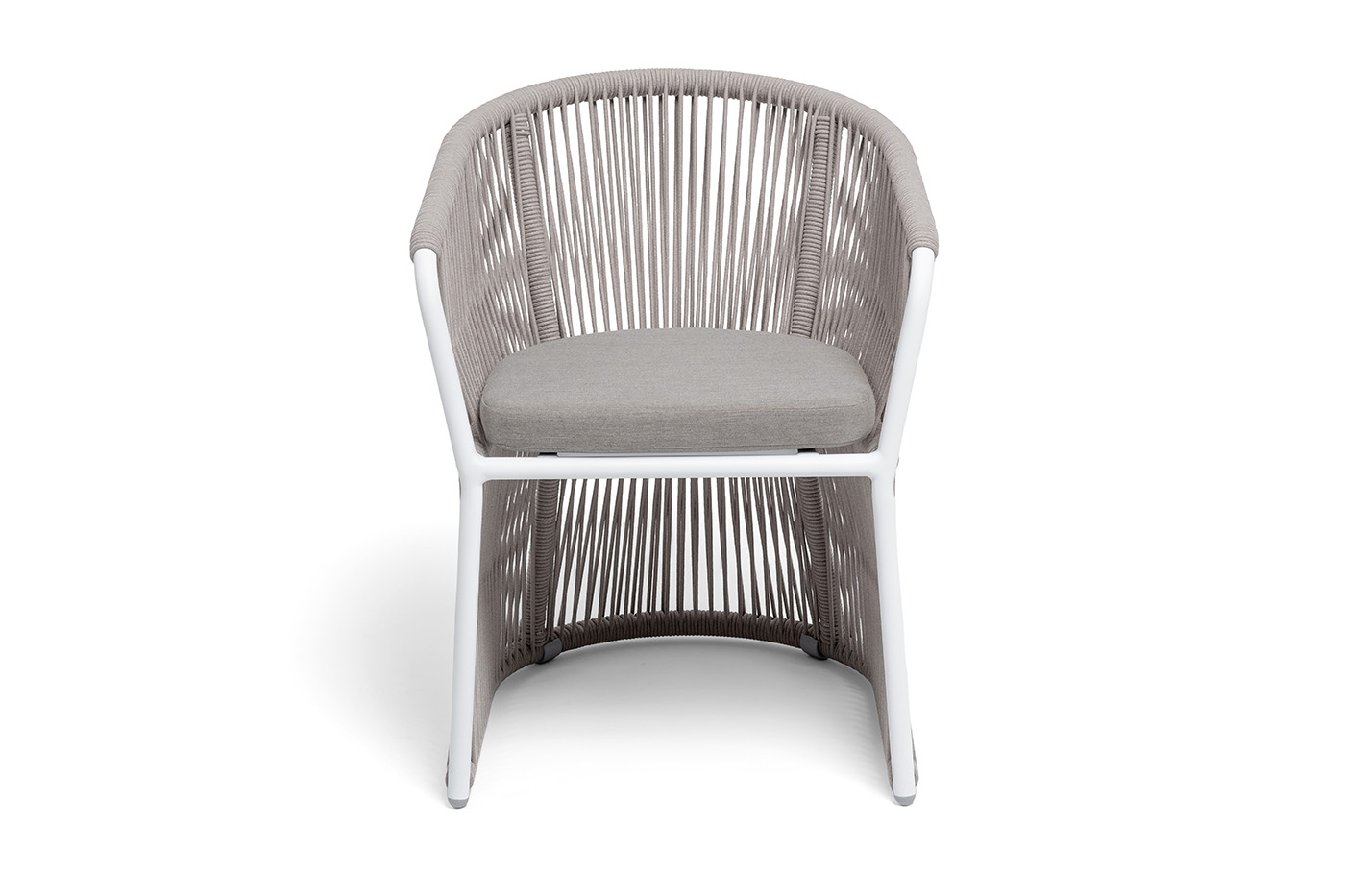 Романо стул плетеный из роупа, каркас алюминий белый муар, роуп бежевый круглый, ткань бежевая 15052 фото 3