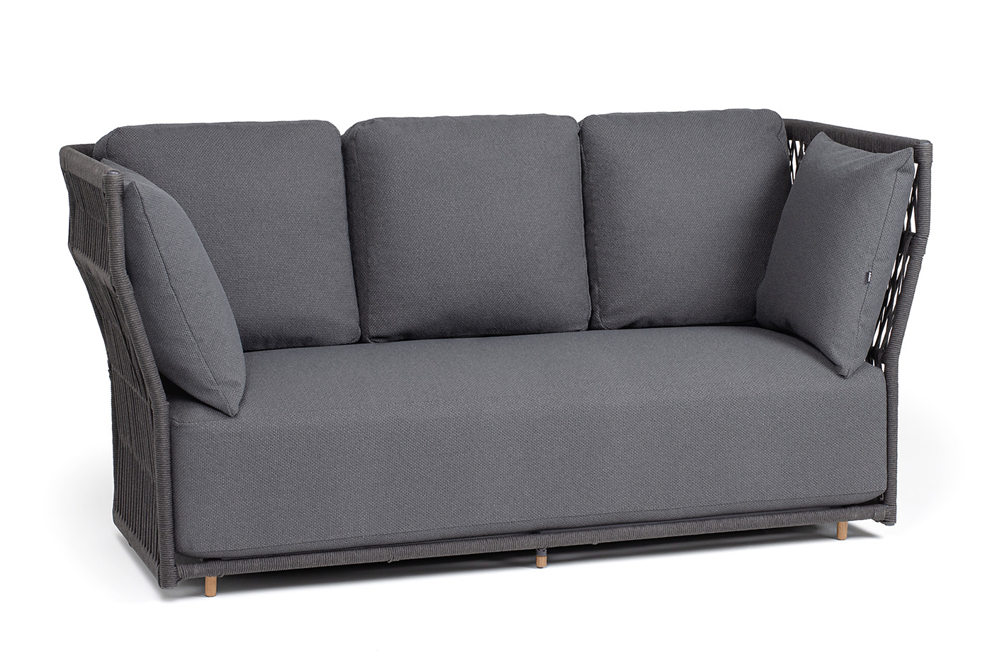 Лугано диван 3-местный плетеный из роупа, каркас алюминий темно-серый (RAL7024) муар, роуп темно-серый круглый, ткань темно-серая YB25-0027 фото 2