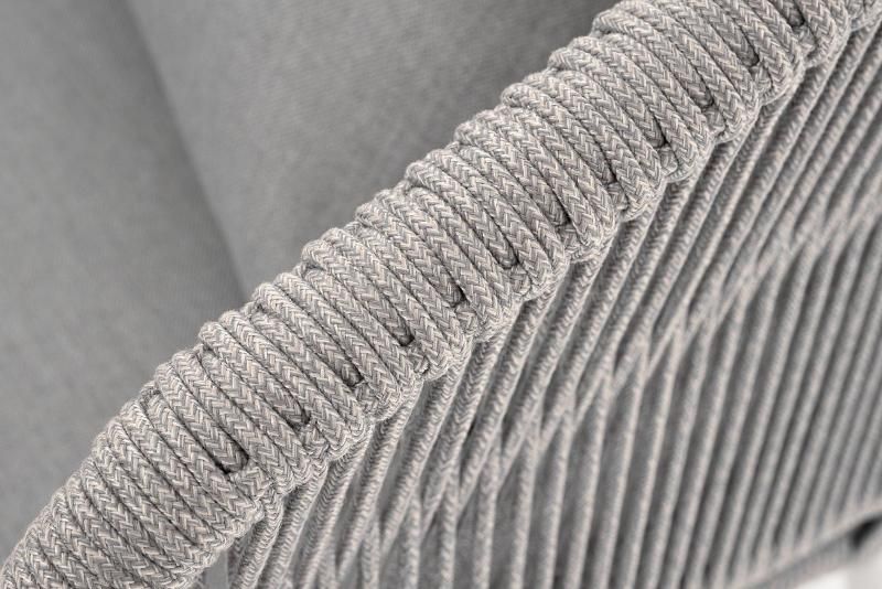 Диван двухместный Милан 4SIS из роупа (веревки), каркас алюминий светло-серый (RAL7035) шагрень, роуп серый меланж круглый, ткань светло-серая фото 2
