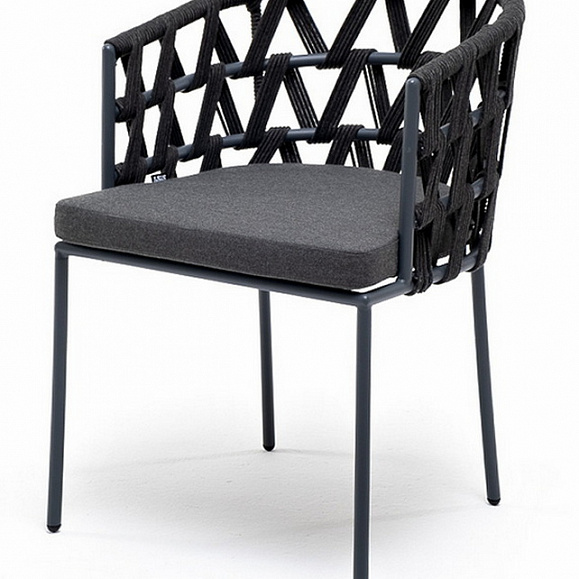 Диего стул плетеный из роупа, каркас из стали темно-серый (RAL7024) муар, роуп темно-серый круглый, ткань темно-серая 027 фото 1