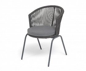 Люксембург стул плетеный из роупа, каркас из стали темно-серый (RAL7024) муар, роуп темно-серый круглый, ткань темно-серая 027