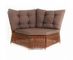 Модуль диванный угловой Бергамо 4SIS из искусственного ротанга, цвет коричневый с подушками