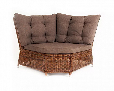 Модуль диванный угловой Бергамо 4SIS из искусственного ротанга, цвет коричневый с подушками