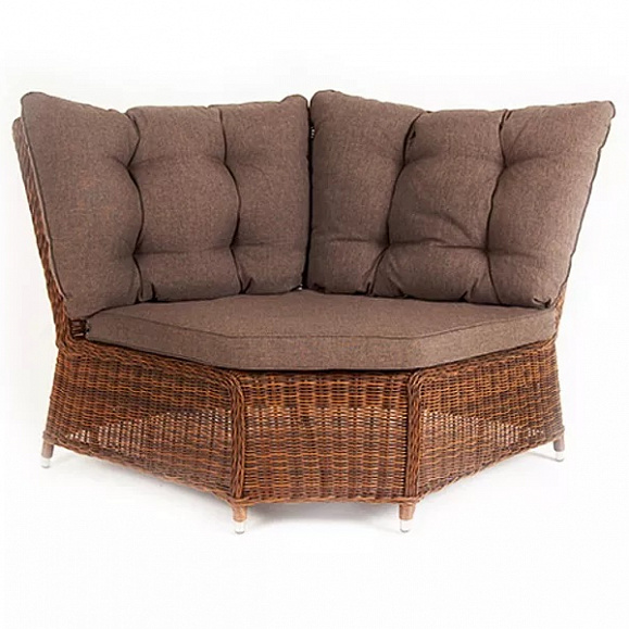 Модуль диванный угловой Бергамо 4SIS из искусственного ротанга, цвет коричневый с подушками фото 1