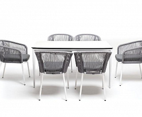 Обеденная группа Малага 4SIS на 6 персон со стульями "Марсель", каркас белый, роуп светло-серый