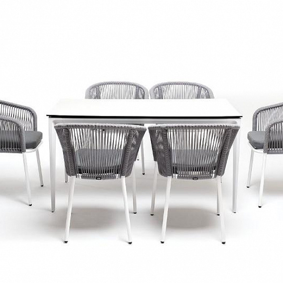 Обеденная группа Малага 4SIS на 6 персон со стульями "Марсель", каркас белый, роуп светло-серый фото 5