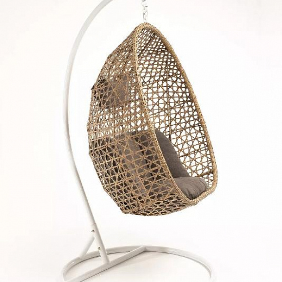 Подвесное кресло Флоренция 4SIS из искусственного ротанга, цвет соломенный с серо-коричневой подушкой фото 1