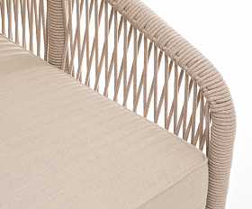 Канны левый модуль плетеный из роупа, каркас алюминий белый муар, роуп бежевый круглый, ткань бежевая 15052