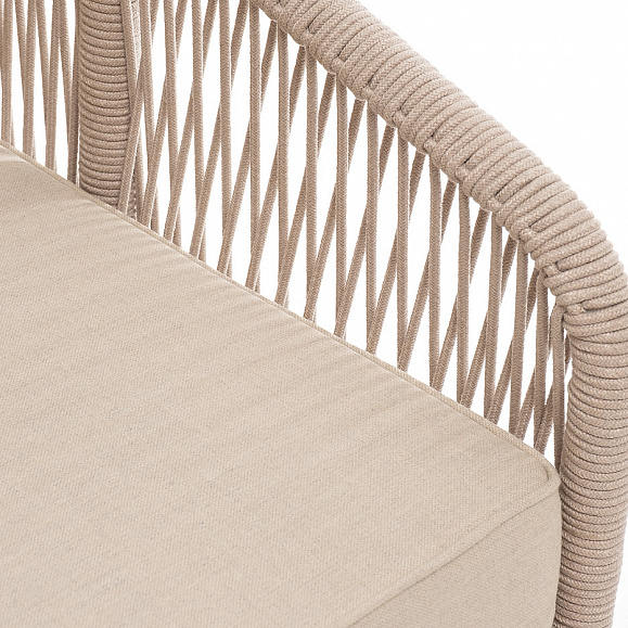 Канны левый модуль плетеный из роупа, каркас алюминий белый муар, роуп бежевый круглый, ткань бежевая 15052 фото 4