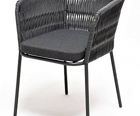 Стул Бордо 4SIS плетеный из роупа (колос), каркас алюминий темно-серый (RAL7024) муар, роуп серый 15мм, ткань темно-серая 27