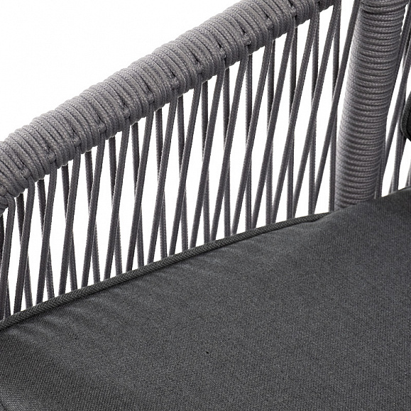 Канны диван 3-местный плетеный из роупа, каркас алюминий белый муар, роуп светло-серый круглый, ткань темно-серая 027 фото 5