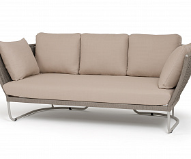 Фиджи диван 3-местный плетеный из роупа, каркас алюминий светло-серый (RAL7035) муар, роуп серый меланж круглый, ткань Mossle бежевая