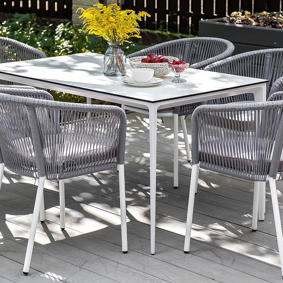 Малага обеденный стол из HPL 140х80см, цвет молочный, каркас белый фото 5