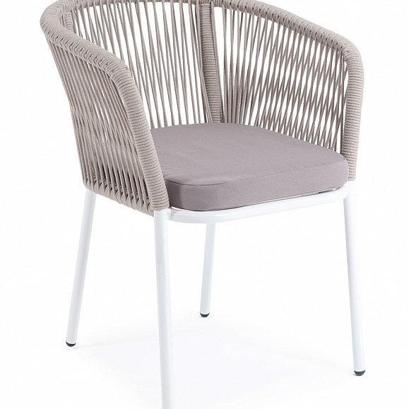 Марсель стул плетеный из роупа, каркас алюминий белый муар, роуп бежевый круглый, ткань бежевая 15052 фото 3