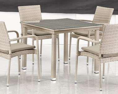 Комплект плетеной мебели T257C/Y376C-W85 Latte (4+1) + подушки на стульях