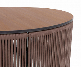 Авиньон журнальный стол из HPL круглый Ø70 H55, каркас из алюминия коричневый (RAL8016) муар, цвет дуб, роуп коричневый круглый