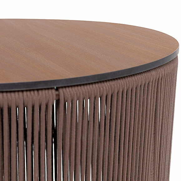 Авиньон журнальный стол из HPL круглый Ø70 H55, каркас из алюминия коричневый (RAL8016) муар, цвет дуб, роуп коричневый круглый фото 3