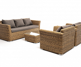 Капучино лаунж-зона из искусственного ротанга (гиацинт), цвет соломенный