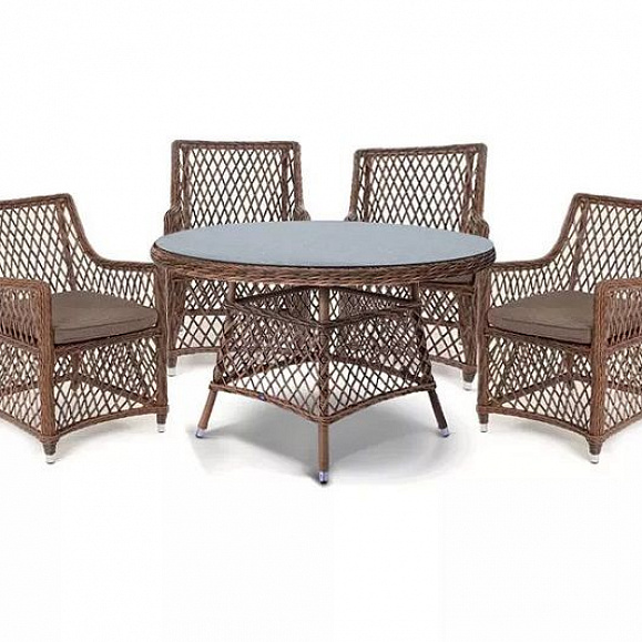 Обеденная группа Эспрессо-120 L 4SIS из искусственного ротанга, цвет коричневый фото 1