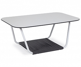 Гранада журнальный стол 90х60см из HPL, цвет молочный, каркас белый муар, роуп темно-серый круглый
