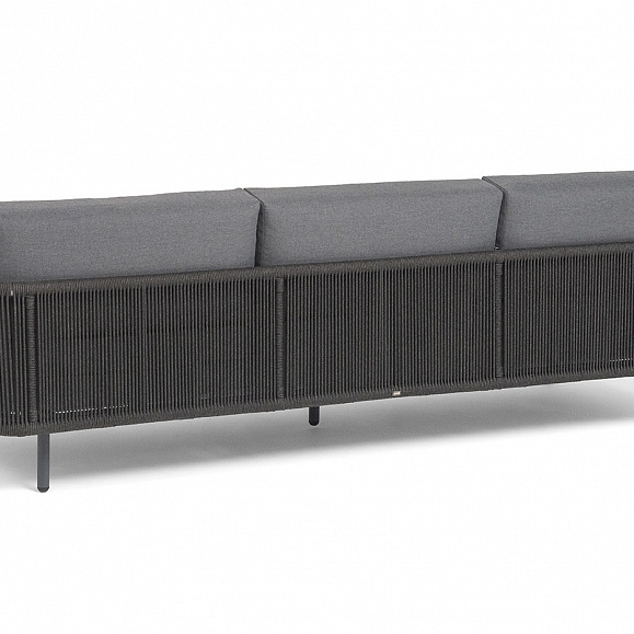 Джелло диван 3-местный плетеный из роупа, каркас алюминий темно-серый (RAL7024) муар, роуп темно-серый круглый, ткань темно-серая 027 фото 5