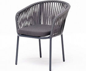 Стул Бордо 4SIS плетеный из роупа, каркас алюминий серый (RAL7022) муар, роуп серый 15мм, ткань темно-серая 27